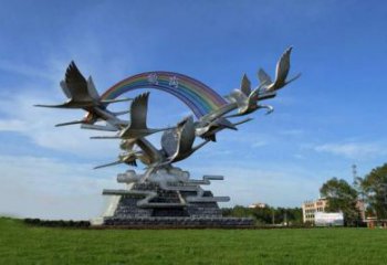 群鶴雕塑廠家 群雕鳥禽 不銹鋼群鶴雕塑生產制作