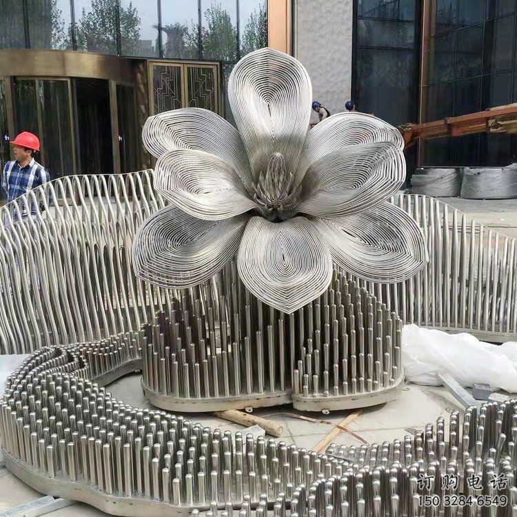 鏤空花朵雕塑 鋼絲編織方式 不銹鋼鏤空花朵雕塑