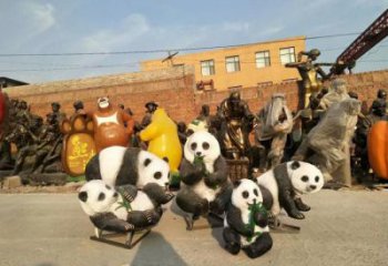 公園熊貓雕塑廠家 中式啞光小品 風景區仿真熊貓雕塑