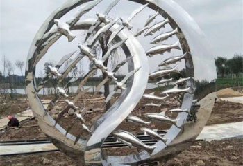 啞光麥穗魚雕塑廠家 大型鏤空擺件 風景區抽象麥穗魚雕塑