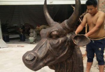 烤漆牛頭雕塑廠家 酒店地產擺件 戶外廣場牛頭雕塑