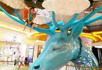 商場鹿角雕塑廠家 中式室內(nèi)小品 酒店拉絲鹿角雕塑