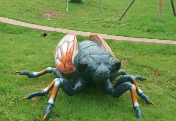 彩繪蟈蟈雕塑廠家 卡通噴漆小品 草地仿真蟈蟈雕塑