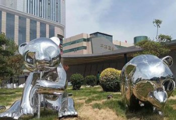 異形大熊貓雕塑廠家 現代創意擺件 酒店拉絲大熊貓雕塑