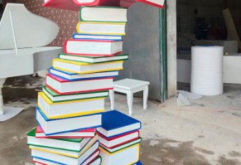 彩繪書山雕塑廠家 現代創意擺件 街頭不銹鋼書山雕塑