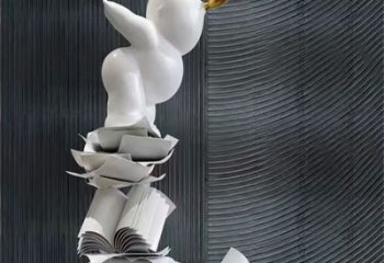 鏡面書山雕塑廠家 烤漆大型擺件 博物館不銹鋼書山雕塑