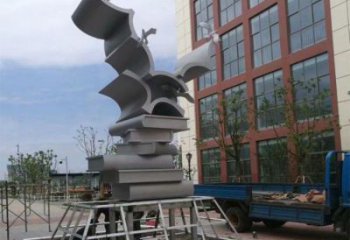 拉絲書山雕塑廠家 現代創意擺件 別墅區不銹鋼書山雕塑