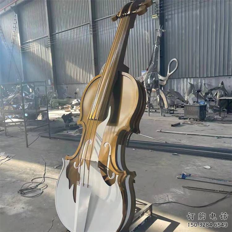園林小提琴雕塑廠家 鏡面音樂小品 中式不銹鋼小提琴雕塑