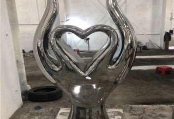 現代心心相印雕塑廠家 大型別墅區鏡面擺件 