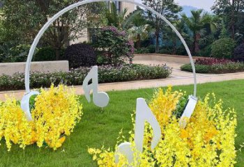 現代耳麥雕塑廠家 大型別墅區擺件 幾何不銹鋼耳麥雕塑廠