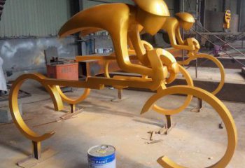 廣場(chǎng)騎車人雕塑廠家 戶外小品 幾何不銹鋼騎車人雕塑廠