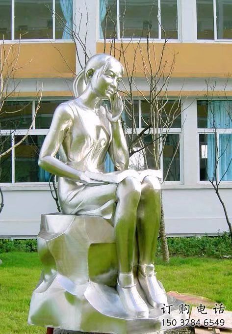 拉絲小學生雕塑廠家 創(chuàng)意不銹鋼公園擺件 