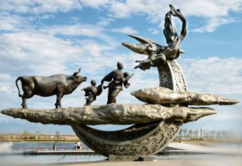 彩繪牛郎織女雕塑 不銹鋼神話雕塑 步行街擺件