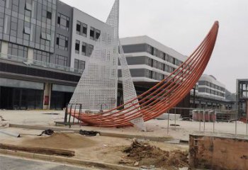 室內帆船雕塑生產廠家，拉絲景觀雕塑，抽象效果