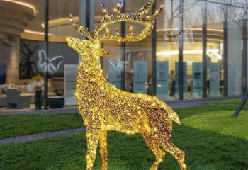 燈光梅花鹿雕塑定價，街頭雕塑，編織鏤空梅花鹿雕塑定價