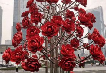 玫瑰花雕塑批發，烤漆工藝，不銹鋼玫瑰花雕塑精選廠家