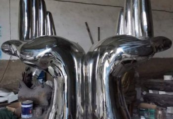 雙手雕塑廠家，酒店擺件，鏡面不銹鋼雙手雕塑訂做