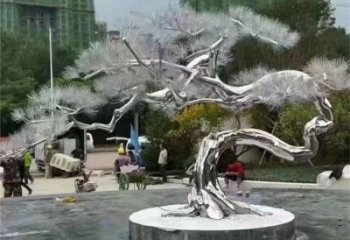 松樹雕塑制造商，美陳雕塑，不銹鋼松樹雕塑廠家