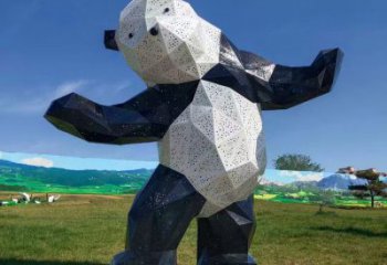 熊貓雕塑擺件，彩鋼制作，大型切面熊貓雕塑公司展品